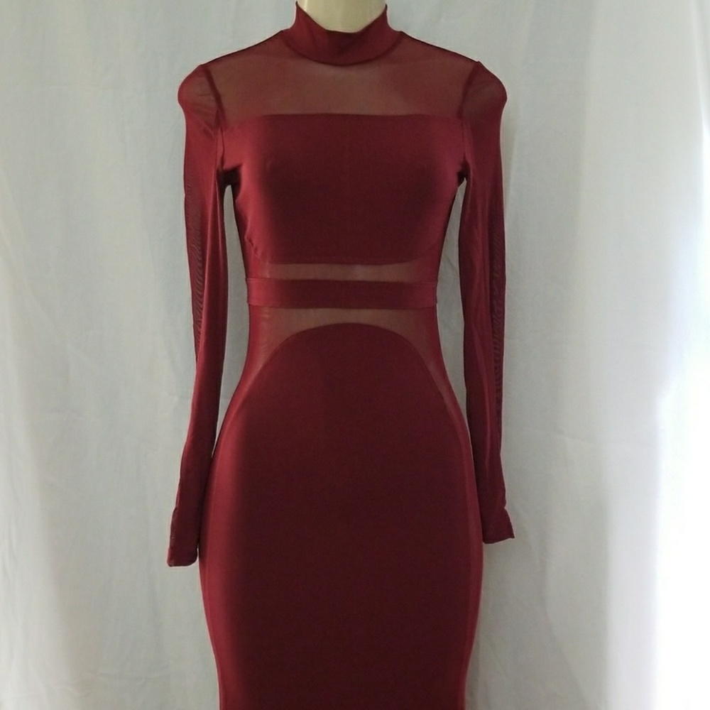 New panel mesh long sleeve dress